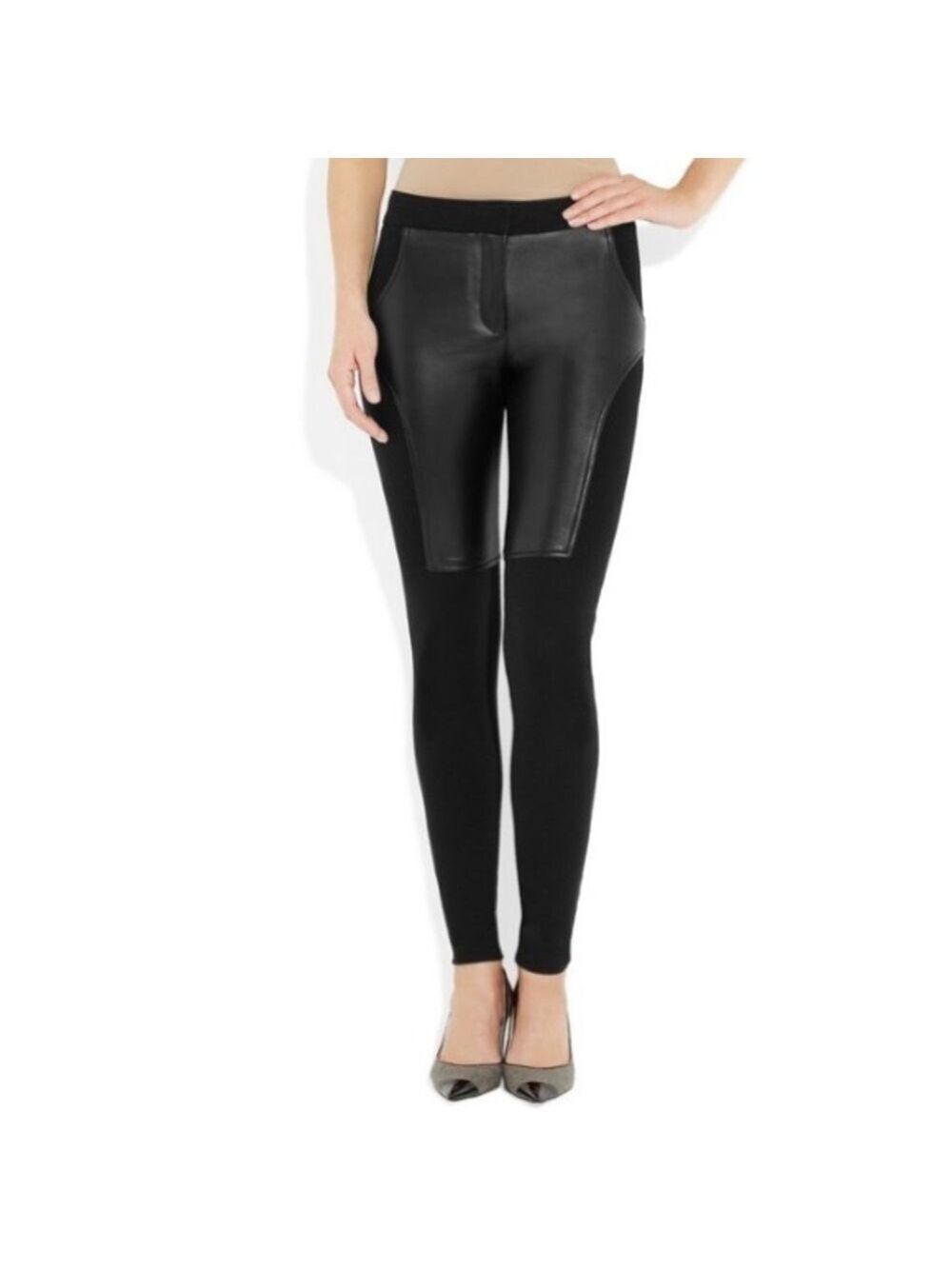 Alexander Wang Lambskin Leather Panel Ponte Pants Size XS